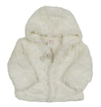 Bílý kožešinový zateplený kabát s mašlí a kapucí C&A