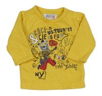 Žlutá mikina s medvídkem a nápisy Petits