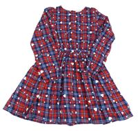 Červeno-tmavomodro-modré kostkované šaty s bílými srdíčky Zab Kids