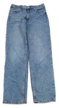 Modré plísňové relaxed fit waist tapered leg rifle H&M