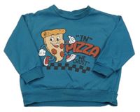 Petrolejová oversize mikina s pizzou a nápisy PL: Kids