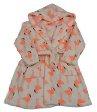 Bílý plyšový župan s plameňáky a kapucí PRIMARK