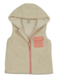 Smetanová huňatá podšitá vesta s kapsou a kapucí PEP&CO