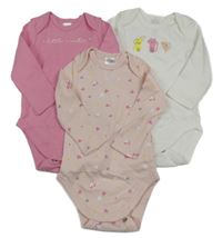 3x - Body - Světlerůžové se srdíčky, růžové s nápise, bílé se zvířátky C&A
