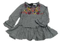 Antracitové šaty s květy a volánky ORCHESTRA