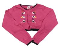 Tmavorůžovo-černé propínací svetrové bolérko s kytičkami tuc tuc