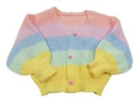 Barevný pruhovaný žebrovaný propínací oversize crop svetr SHEIN