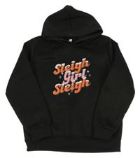 Černá teplá mikina s nápisy a kapucí 