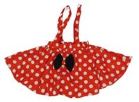 Červeno-bílá puntíkatá sukně s mašlí a kšandami 