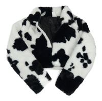 Bílo-černé kožešinové podšité bolérko s límečkem SHEIN