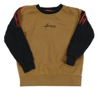 Hnědo-černá mikina s nápisy a pruhem Next