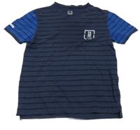 Tmavomodro-safírové pruhované funkční tričko se znakem KIPSTA