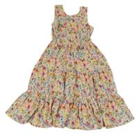 Smetanové plisované dlouhé šaty s kytičkami Next