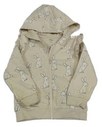 Světlebéžová propínací mikina se zajíčky a volánky a kapucí M&S
