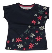 Tmavomodré sportovní jezdecké tričko s květy black FOREST