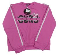 Nové - tmavorůžová crop mikina s logem a stříbrnými pruhy GURU