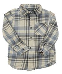 Smetanovo-modrošedo-černá kostkovaná košile PRIMARK