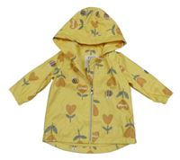 Žlutá nepromokavá jarní bunda s kytičkami a včelkami a kapucí F&F