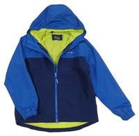Tmavomodro-cobaltově modrá kostkovaná šusťáková jarní bunda s kapucí Eddie Bauer