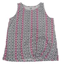 Bílo-černo-růžový vzorovaný top s uzlem C&A