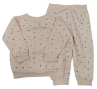 2Set - Světlerůžová mikina s kytičkami a větičkami + tepláky PRIMARK