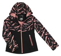 Černo-růžová softshellová bunda se vzorem a nášivkou a kapucí C&A
