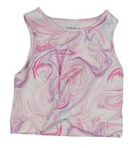 Bílo-růžovo-lila vzorovaný sportovní crop top Next