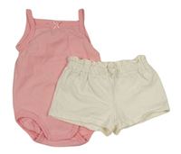 2set - Růžové body + smetanové teplákové kraťasy H&M