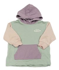 Světlezeleno-lila-růžová dlouhá mikina s nápisem a kapucí H&M