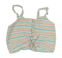 Bílo-tyrkysovo-meruňkový pruhovaný crop top
