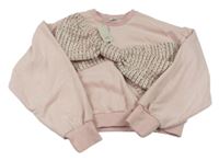 Růžová crop mikina se vzorovanou mašlí zn. River Island