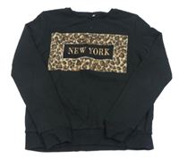Černá mikina s leopardím vzorem a nápisem F&F