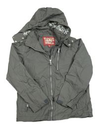 Šedá šusťáková jarní bunda s kapucí