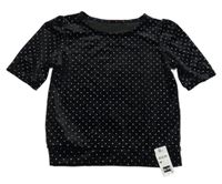 Nové - Černé puntíkaté třpytivé sametové tričko Dunnes