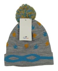 Nové - Šedá melírovaná čepice s blesky a bambulí Topolino