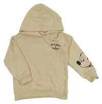 Béžová mikina s Mickeym na rukávu a kapucí