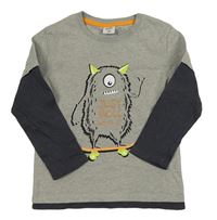 Šedo-antracitové triko s příšerkou na skatu Kiki&Koko