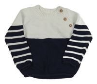 Bílo-tmavomodrý svetr s pruhy na rukávech Nutmeg