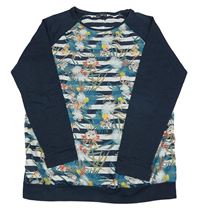 Tmavomodro-bílá lehká mikina s pruhy a listy