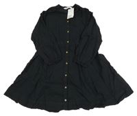 Nové - Černé lněné propínací šaty H&M