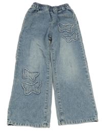 Modré široké jogger rifle s motýly