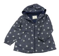 Tmavomodrá puntíkatá šusťáková jarní bunda s květinami a kapucí Primark