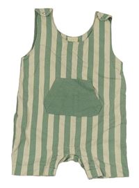 Zeleno-béžový pruhovaný teplákový kraťasový overal Alana
