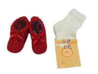 Nové - 2x ponožky - červené s mašlí + bílé s perforovaným vzorem