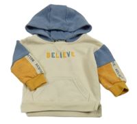 Béžovo-modro-okrová mikina s kapucí a nápisem Primark