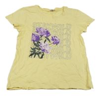 Žluté tričko s květinami a nápisy Page One Young