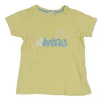 Žluté tričko s nápisem a srdcem Alive