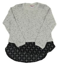 Šedý melírovaný třpytivý svetr s kamínky a halenkou Yigga