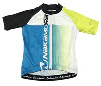 Bílo-modro-limetkové propínací cyklistické tričko Nakamura