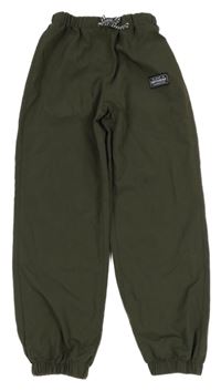 Khaki šusťákové cuff kalhoty s nášivkou